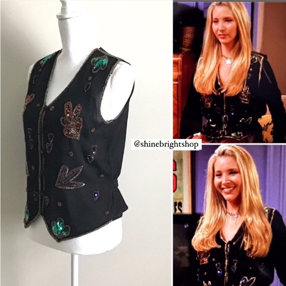 Rare 1990s Vintage Silk Sequin and Bead Vest ASO Phoebe Buffay in Friends - Picture 3 of 16